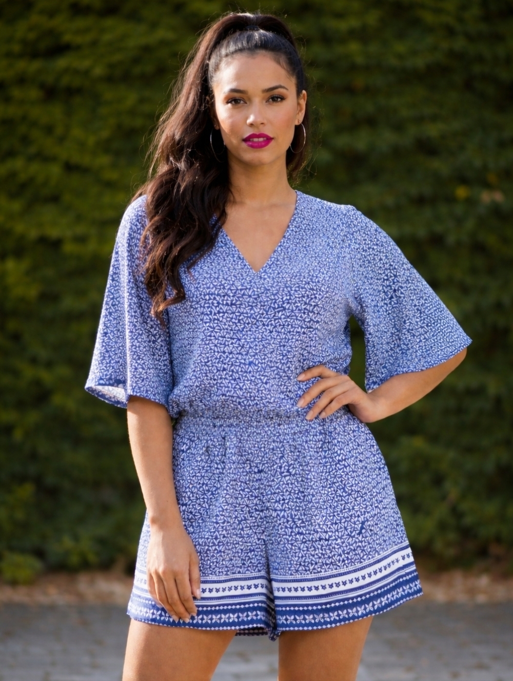 BeachLunchLounge  Samantha Indigo Geometric print romper with pockets
